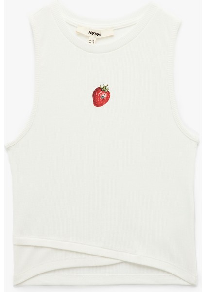 Kolsuz Bisiklet Yaka Çilek Baskılı Fitilli Crop Bluz
