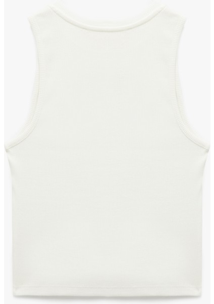 Kolsuz Bisiklet Yaka Çilek Baskılı Fitilli Crop Bluz