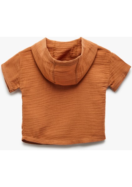 Kısa Kollu Pamuklu Müslin Kumaş Kapşonlu Gömlek fiyatları