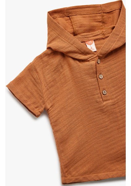 Kısa Kollu Pamuklu Müslin Kumaş Kapşonlu Gömlek modelleri