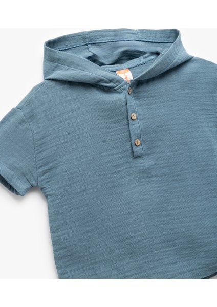 Kısa Kollu Pamuklu Müslin Kumaş Kapşonlu Gömlek modelleri