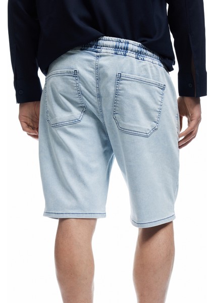 Beli Bağcıklı Bermuda Slim Fit Jean Şort