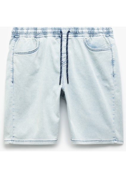 Beli Bağcıklı Bermuda Slim Fit Jean Şort