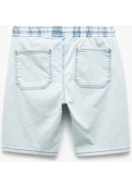 Beli Bağcıklı Bermuda Slim Fit Jean Şort