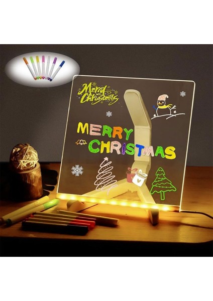 ® LED Işıklı Kendiliğinden Renkli Fosforlu Kalemli Kare Yazı Panosu 20X20 cm