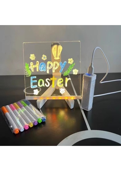 ® LED Işıklı Kendiliğinden Renkli Fosforlu Kalemli Kare Yazı Panosu 20X20 cm