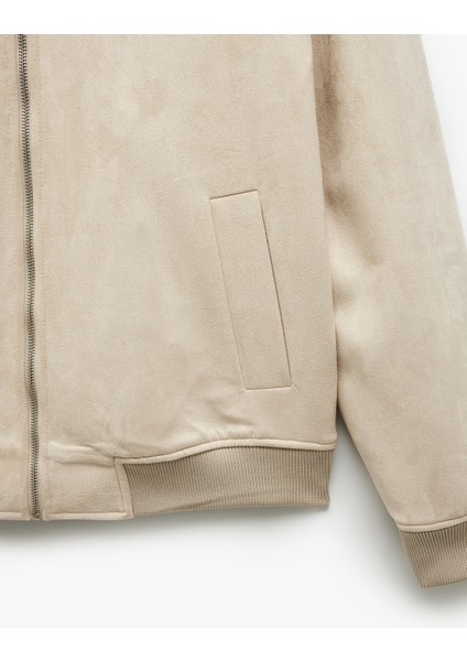 Kolej Yaka Cep Detaylı Uzun Kollu Suni Süet Bomber Ceket fırsatları