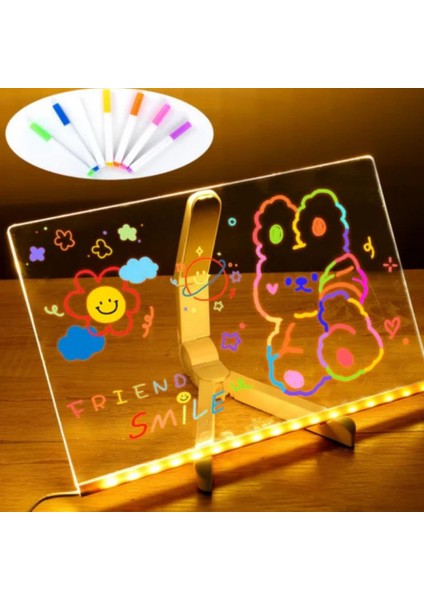 ® LED Işıklı Kendiliğinden Renkli Fosforlu Kalemli Dikdörtgen Yazı Panosu 20X30 cm