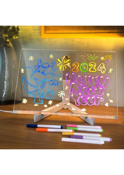 ® LED Işıklı Kendiliğinden Renkli Fosforlu Kalemli Dikdörtgen Yazı Panosu 20X30 cm