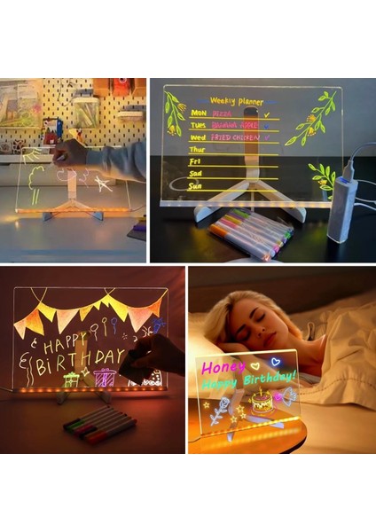 ® LED Işıklı Kendiliğinden Renkli Fosforlu Kalemli Dikdörtgen Yazı Panosu 20X30 cm