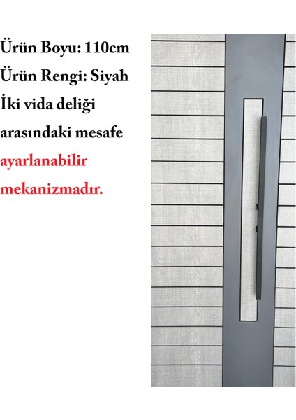 Çelik Kapı Çekme Kolu Tutma Kolu Kare Model Renk Siyah 110CM