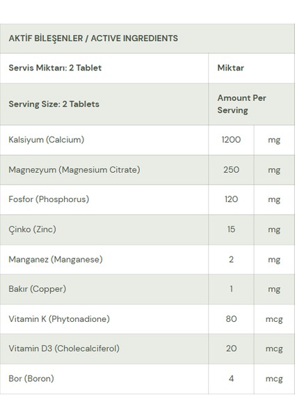 Bonmix 120 Tablet Kalsiyum, Magnezyum, Fosfor, Çinko