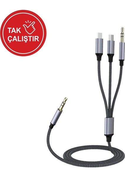 3 In 1 Lightning Type-C 3.5 mm Aux Kablo MT2811 Mtl Aksesuar