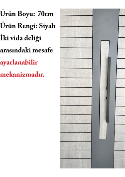 Çelik Kapı Çekme Kolu Tutma Kolu Kare Model Renk Siyah 70CM