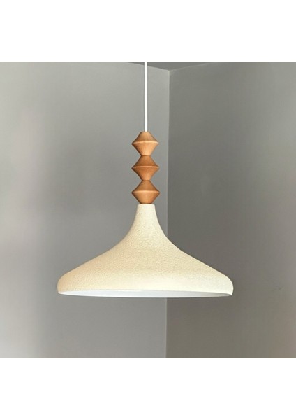 Dokulu Açık Krem Q Ahşap Tekli Avize Sarkıt Salon Mutfak Cafe Butik Lamba Aydınlatma Avizeler