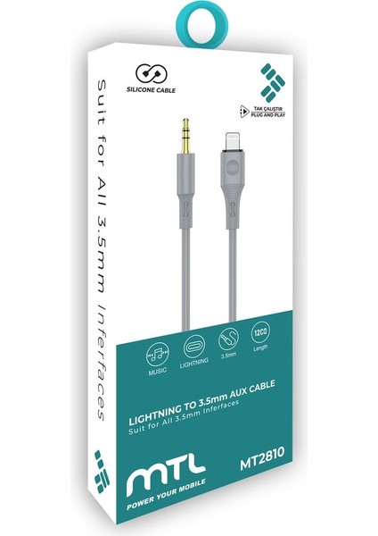 iPhone Lightning Uyumlu Tak Çalıştır 3.5 mm Aux Kablo MT2810 Mtl Aksesuar
