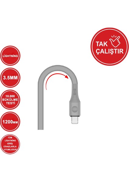 iPhone Lightning Uyumlu Tak Çalıştır 3.5 mm Aux Kablo MT2810 Mtl Aksesuar