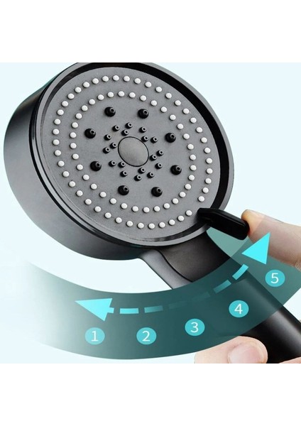 ® 5 Fonksiyonlu Yüksek Basınçlı Ayarlanabilir Siyah Duş Başlığı