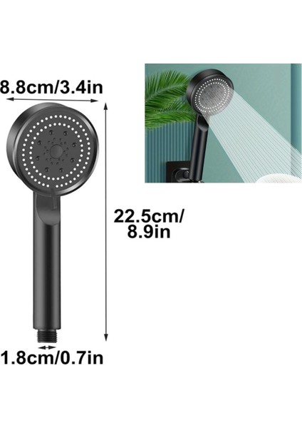 ® 5 Fonksiyonlu Yüksek Basınçlı Ayarlanabilir Siyah Duş Başlığı