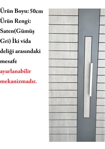 Çelik Kapı Çekme Kolu Tutma Kolu Kare Model Renk Saten ( Gümüş Gri) 50CM