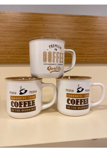 Kupa Bardak Porselen 3'lü 250 ml Latte ve Beyaz Renk