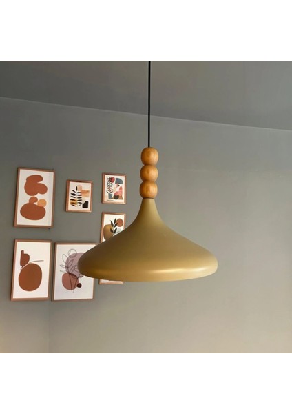 Bej Champion Ahşap Boncuklu Tekli Avize Sarkıt Salon Mutfak Butik Lamba Aydınlatma Avizeler