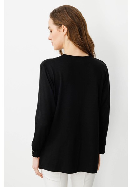 Kadın Sıfır Yaka Uzun Kollu Penye Bluz Siyah indirimleri