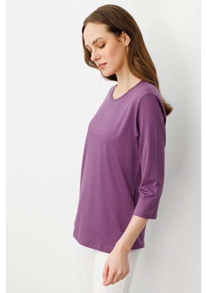 Kadın Sıfır Yaka Düz Penye Bluz Lila fiyatları