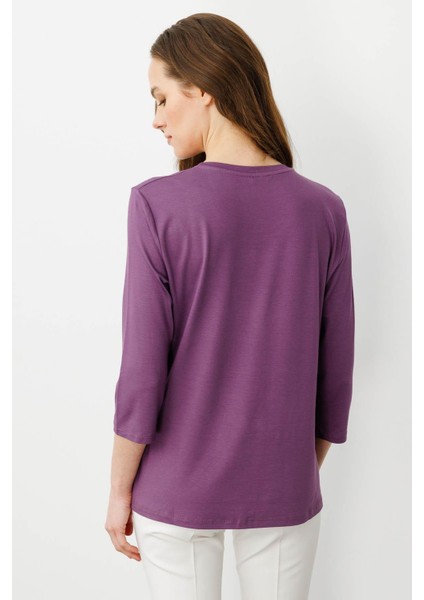 Kadın Sıfır Yaka Düz Penye Bluz Lila fırsatları