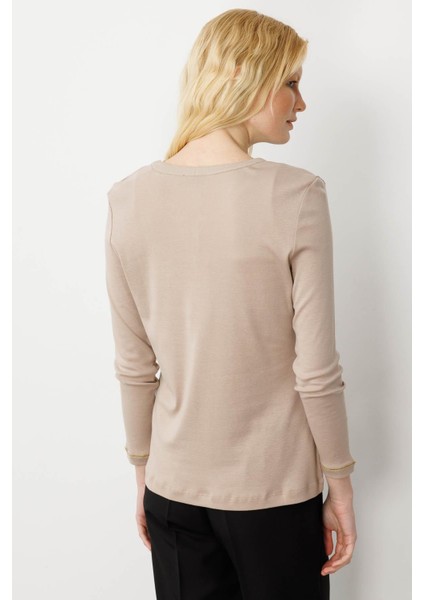 Kadın Açma Yaka Önü Cepli Pamuklu Bluz Vizon modelleri