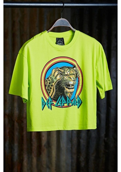 Def Leppard Fosfor Yeşil Crop T-Shirt