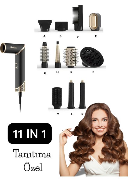 818 11 Başlık Multi Styler Hava Üflemeli Saç Şekillendirme Kurutma Çok Fonksiyonlu Ultra Set