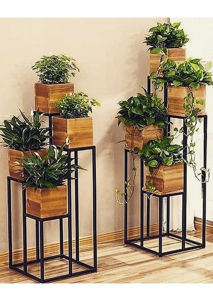 Ayaklı Saksı Standı Metal Çiçeklik 4'lü Saksılık
