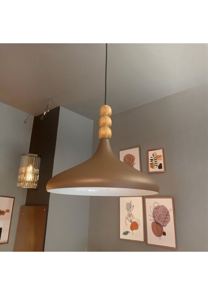 Sütlü Kahve Champion Ahşap Boncuklu Tekli Avize Sarkıt Salon Mutfak Butik Lamba Aydınlatma Avizeler fiyatları