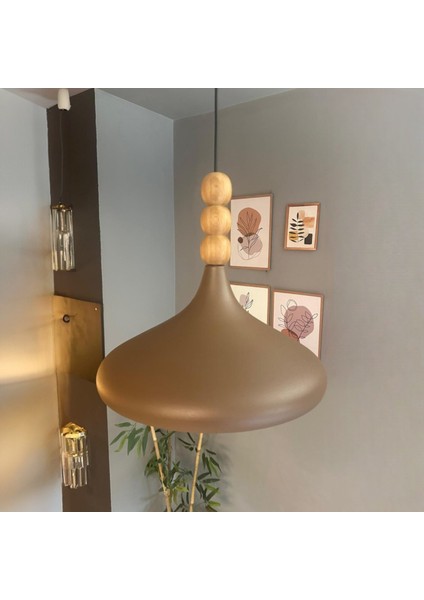 Sütlü Kahve Champion Ahşap Boncuklu Tekli Avize Sarkıt Salon Mutfak Butik Lamba Aydınlatma Avizeler modelleri