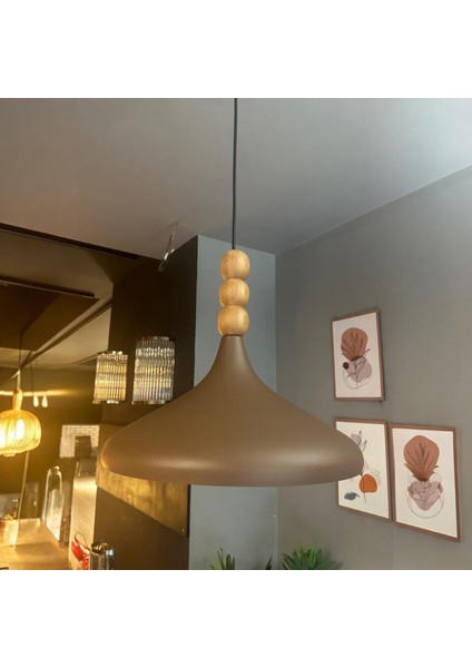 Sütlü Kahve Champion Ahşap Boncuklu Tekli Avize Sarkıt Salon Mutfak Butik Lamba Aydınlatma Avizeler fırsatları