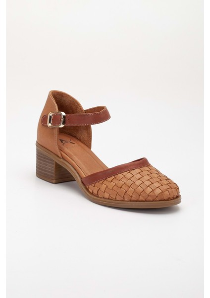 Kadın Deri Burnu Kapalı Örgülü Sandalet - Taba fırsatları