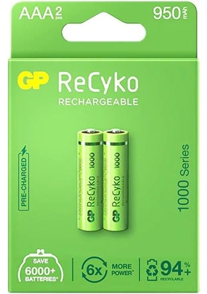 Recyko 950 Mah R03 Aaa Şarjlı 2'li Pil