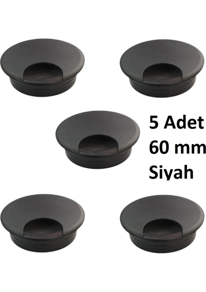 Masa Üstü Kablo Kanalı Deliği Kapağı Siyah Masa Kapağı 6 cm (5 Adet)
