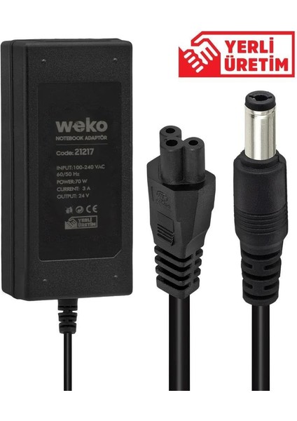 24 Volt 3 Amper 70 Watt Notebook Yerli Üretim Adaptör (5.5*2.5 Uçlu)