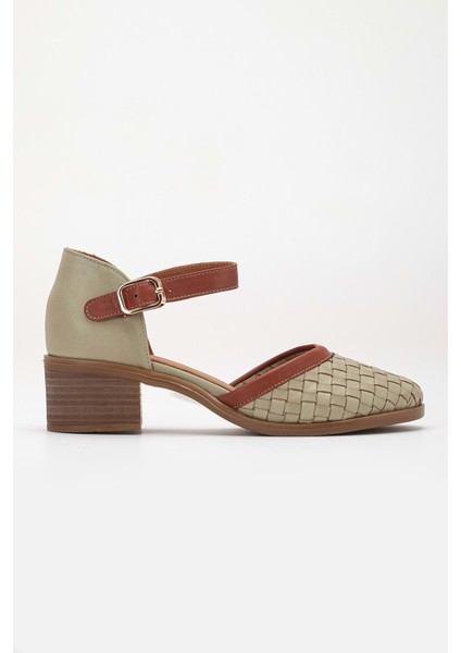 Kadın Deri Burnu Kapalı Örgülü Sandalet - Yeşil modelleri