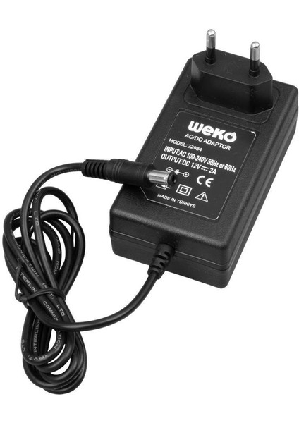 12 Volt - 2 Amper 5.5 x 2.1 Uçlu Plastik Kasa Priz Tipi Adaptör