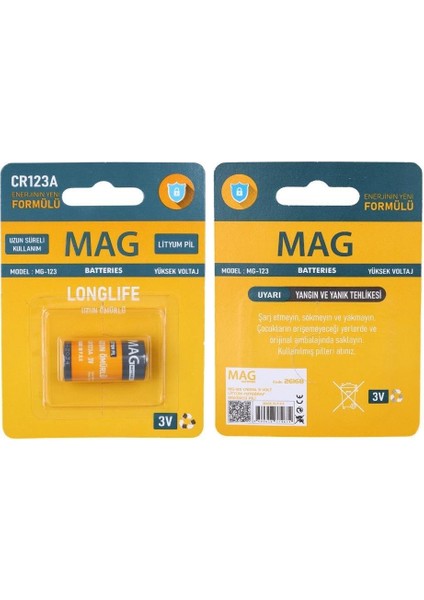 MG-123 CR123A 3 Volt Lityum Fotoğraf Makinesi Pili Tekli Blister