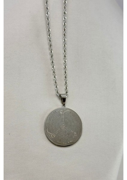 Gümüş Renkli Taş Çerçeveli Çelik Çift Taraflı Ayetel Kürsi/felak Nas Ihlas Burgu Zincirli Kolye indirimleri