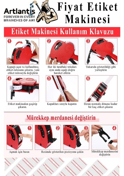 Etiket Makinesi Siyah 1 Adet Sarı Etiketi 10 Rulo Sekiz Haneli Etiketi Makinası Lira Dolar Euro Dayanıklı