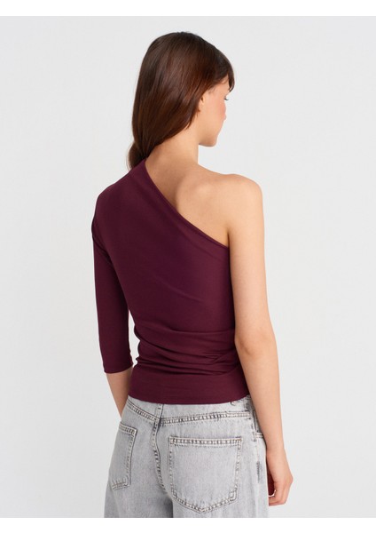 31842 Pile Detaylı Asimetrik Top-Bordo fiyatları