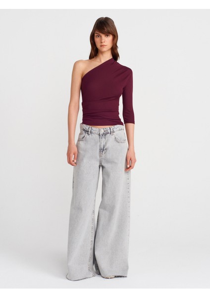 31842 Pile Detaylı Asimetrik Top-Bordo fırsatları