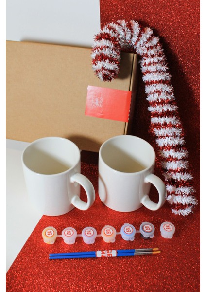 Premium Porselen Sevgili Kupa Boyama Seti - Hediye Seti