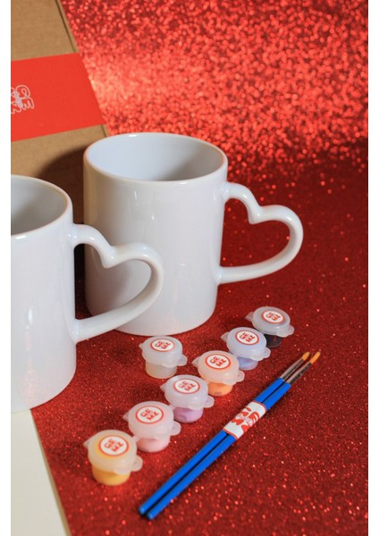 Sevgili Kalpli Kupa Boyama Seti - Hediye Seti