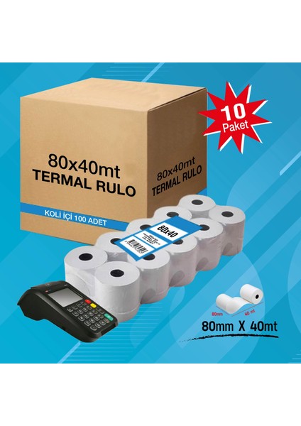 Yazar Kasa Termal Pos Rulosu 80MM x 40MT 10 Paket 100 Adet